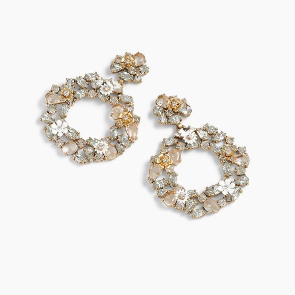 J Crew Floral Hoop Earrings Clear Gold Statement - Picture 3 of 4